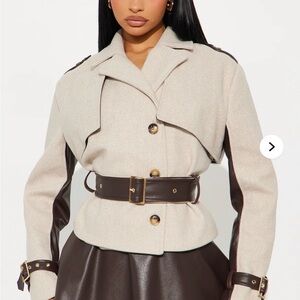 Fashion Nova Beige Trench Coat with Dark Brown Belted Accents